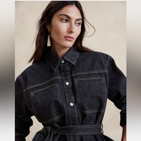 BANANA REPUBLIC Italian-made Denim Shirt Jacket, Rinse Dark Wash, Size XL - Picture 4 of 7